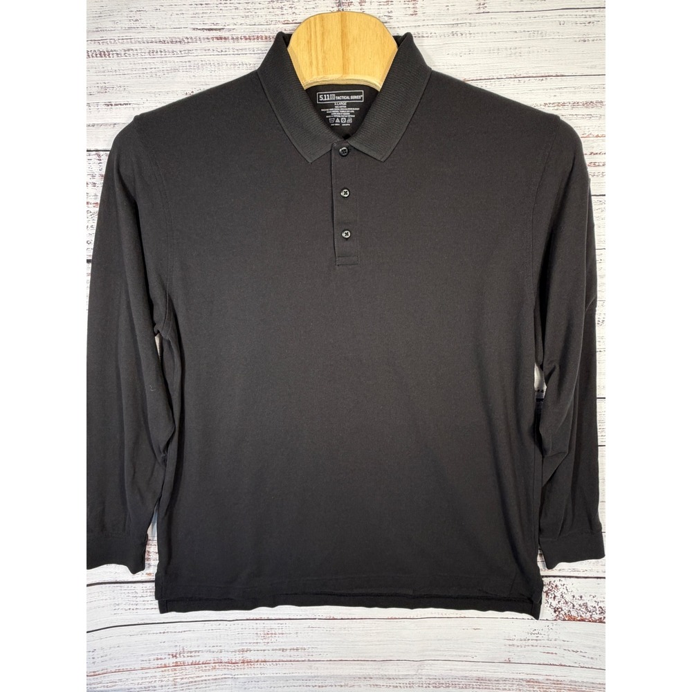 5.11 Tactical Polo Shirt Mens XL Black Long Sleeve Cotton Pique Pocket Mic Loop